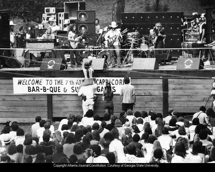 Allman Brothers Band performing at the Capricorn Picnic, 1978