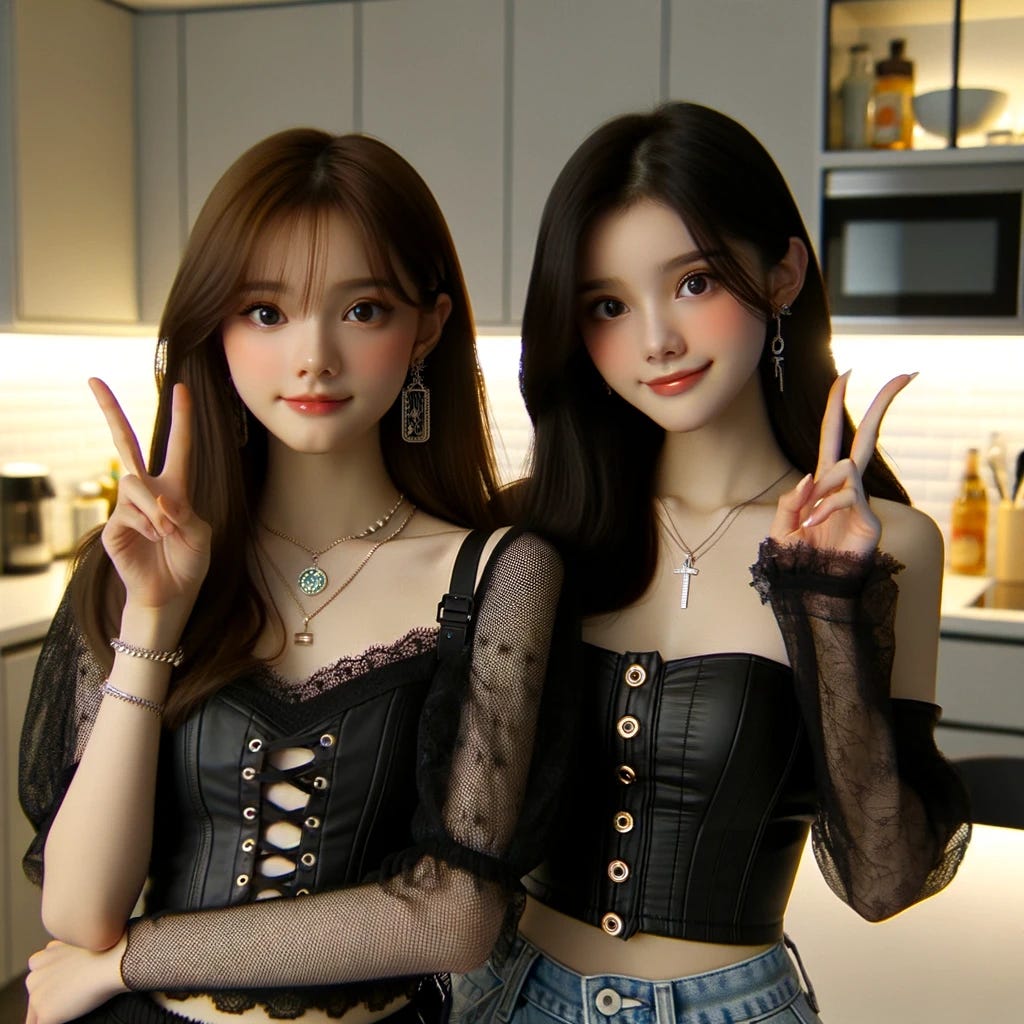 AI image of two Korean teenagers, dressed for a night out on the town