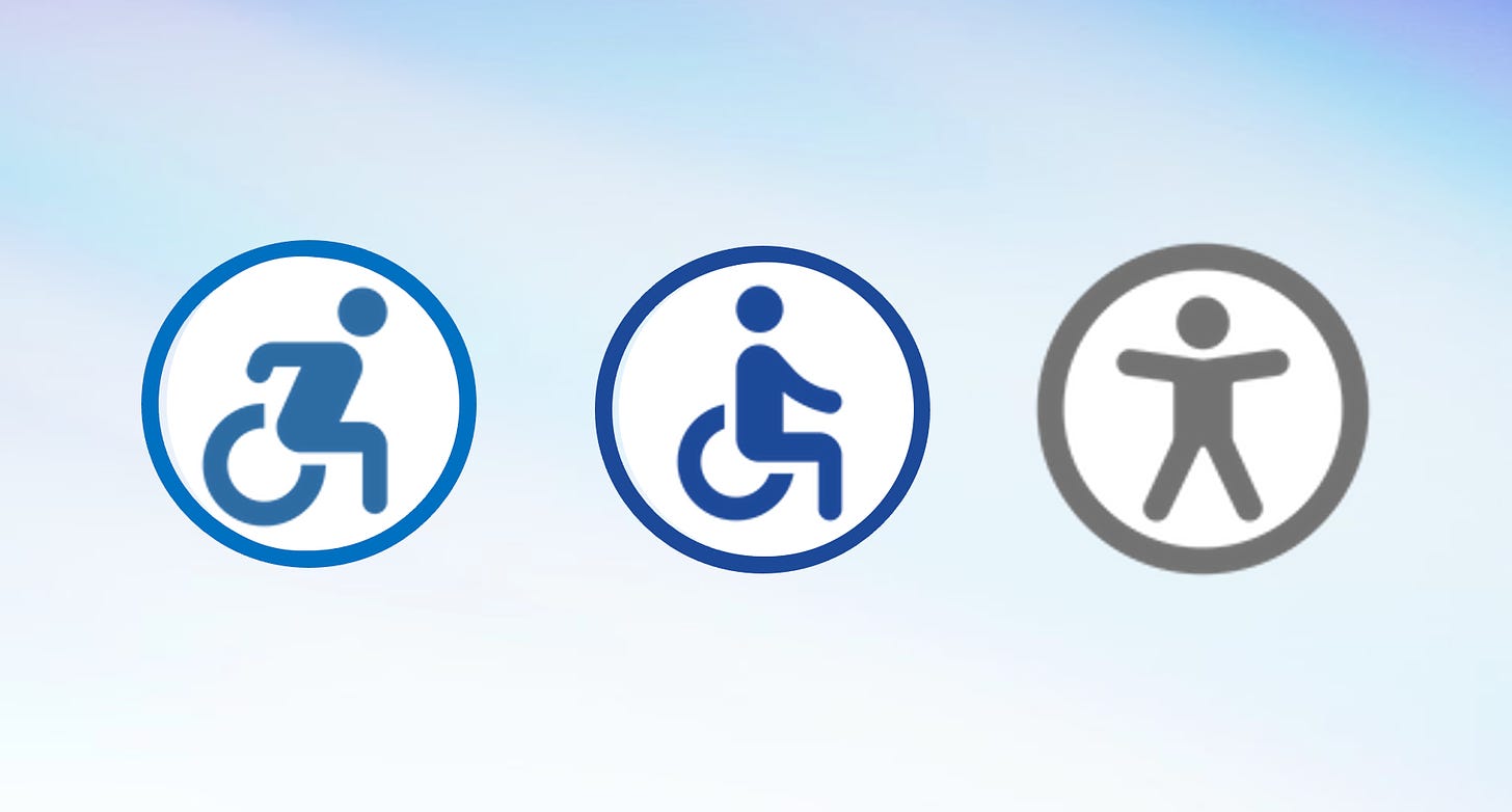 Three icons symbolizing the button that would be used to open the overlay widget menu. Each depicts a different variation of an accessibility symbol.