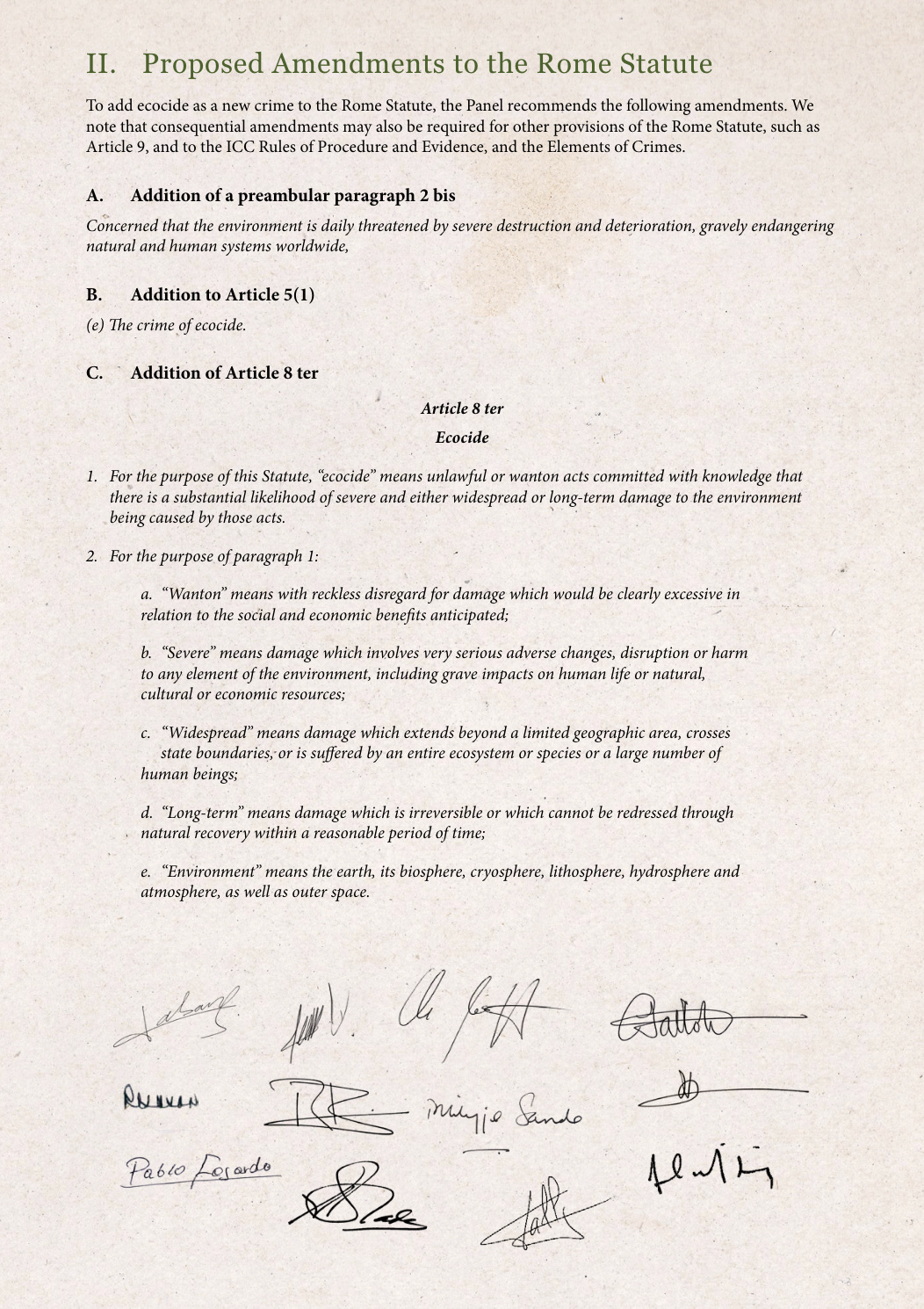 Proposed Amendments. Ecocide as a new crime to the Rome Statute.