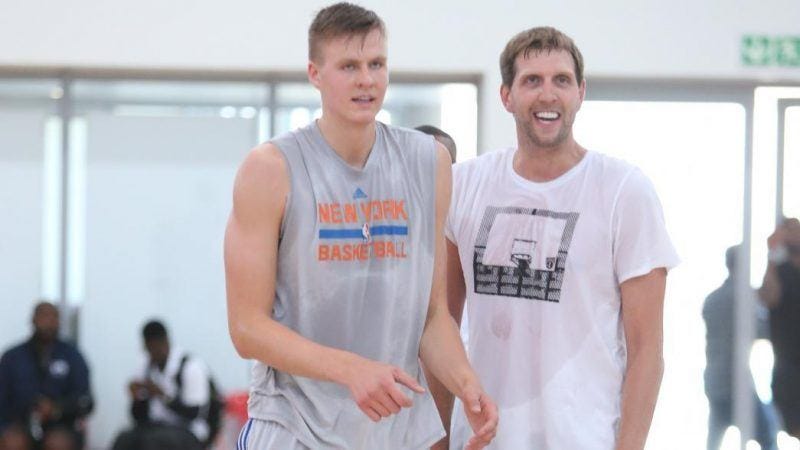 dirk nowitzki and kristaps porzingis working out sweaty men