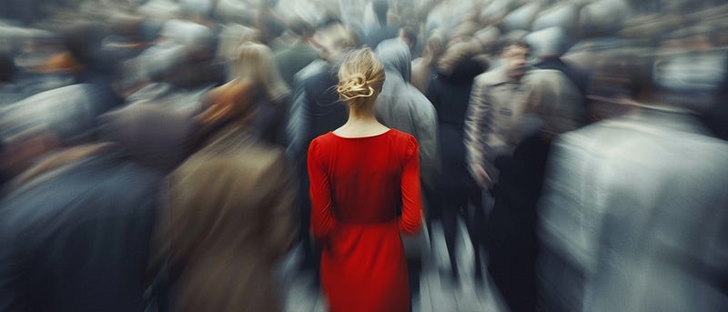 beautiful blonde in the middle of a crowd