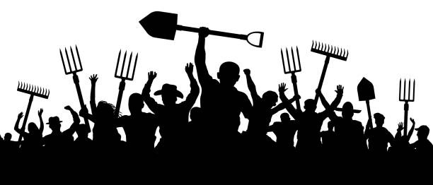Angry Peasants Protest Demonstration A Crowd Of People With A Pitchfork  Shovel Rake Riot Workers Vector Silhouette Stock Illustration - Download  Image Now - iStock