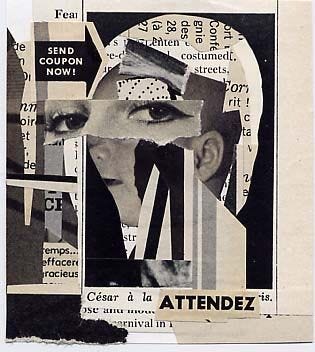 A black and white Collage by Julie Doucet — I think this is cool. Made of news print.