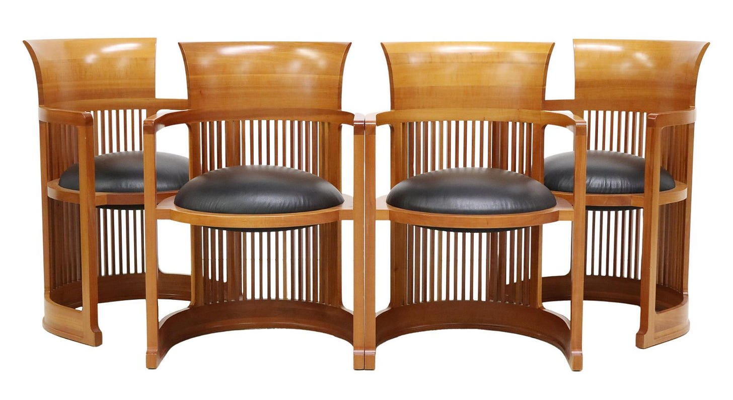 (4) CASSINA FRANK LLOYD WRIGHT ALLEN BARREL CHAIRS