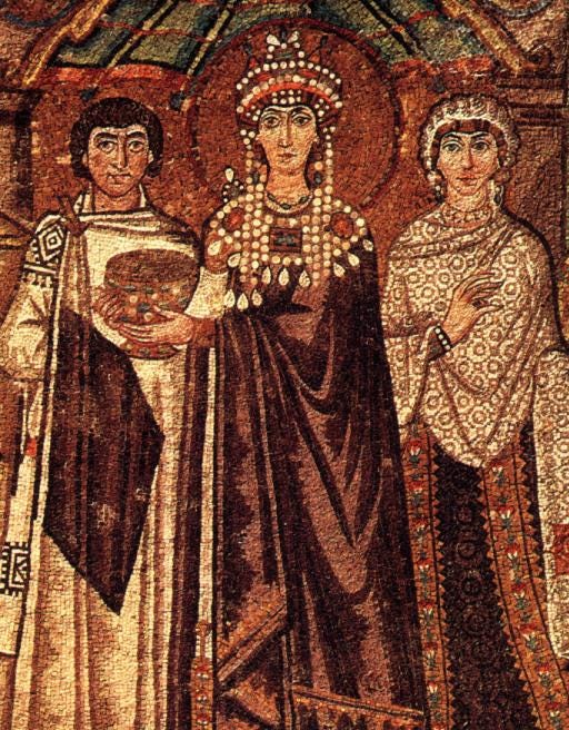 The Empress Theodora, the wife of the Emperor Justinian, dressed in Tyrian purple. (6th century).