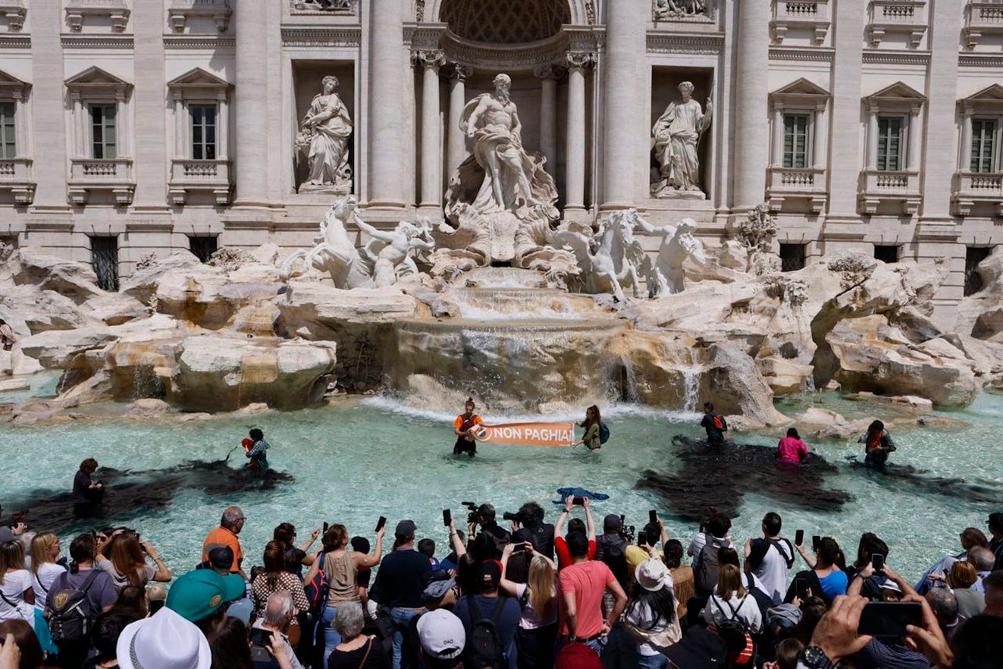 Rome's Trevi Fountain Dyed Black in Latest Climate Action