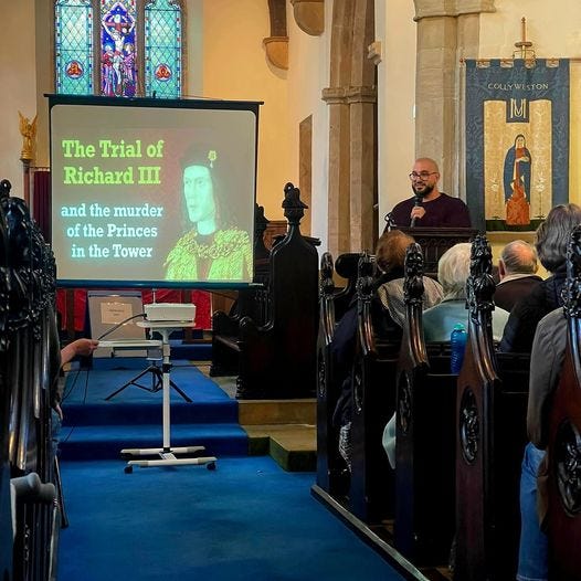 May be an image of 4 people and text that says "The Trial TheTrialof of Richard COLLYWESTON COLLY TON M and the murder ofthePrinces of the Princes in the Tower"