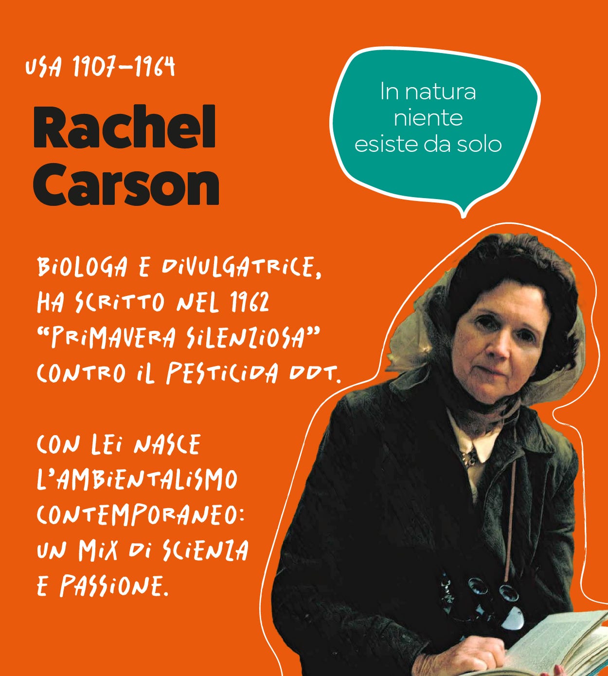 Rachel Carson. Biologa e divulgatrice, ha scritto nel 1962 "Primavera silenziosa" contro il Ddt. Con lei nasce l'ambientalismo contemporeaneo: un mix di scienza e passione