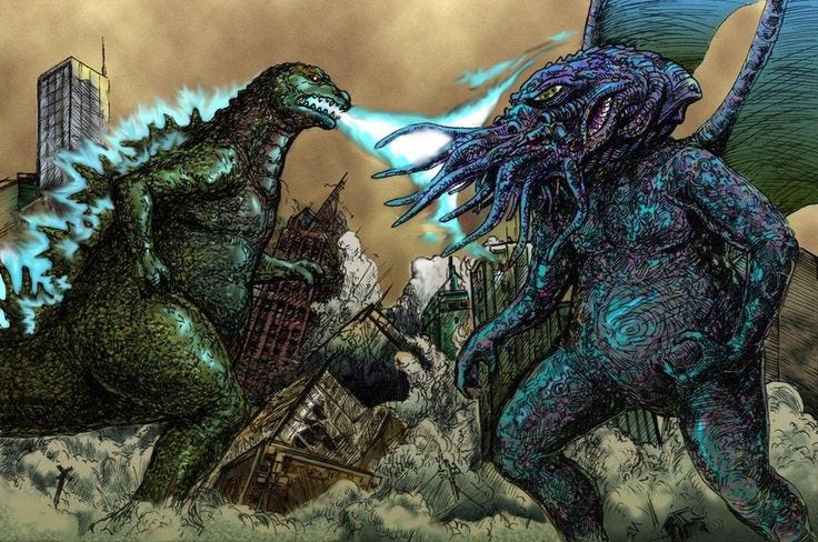 Godzilla vs. Cthulhu color by aquilianranger on DeviantArt