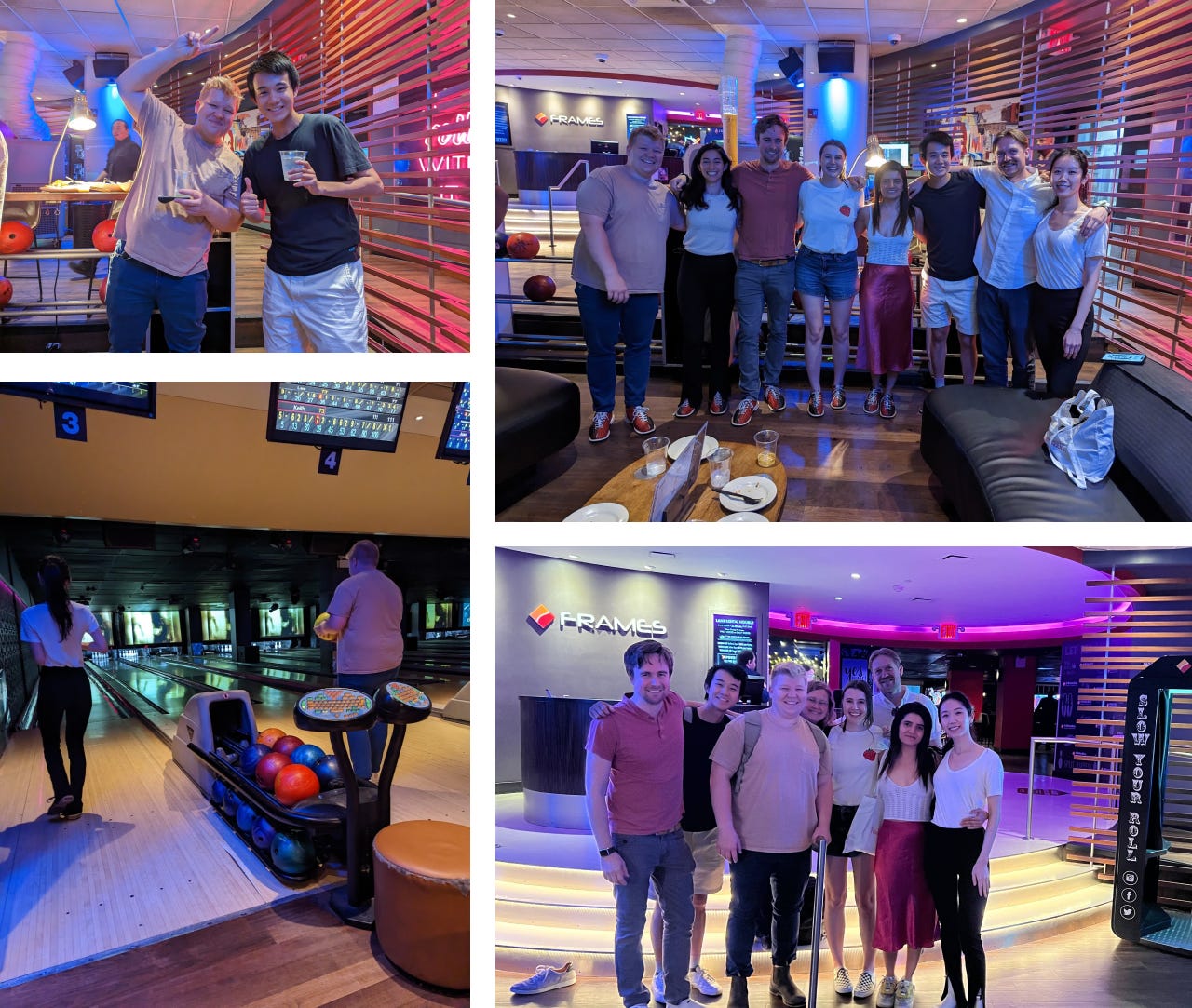 collage of bowling with the design apm team
