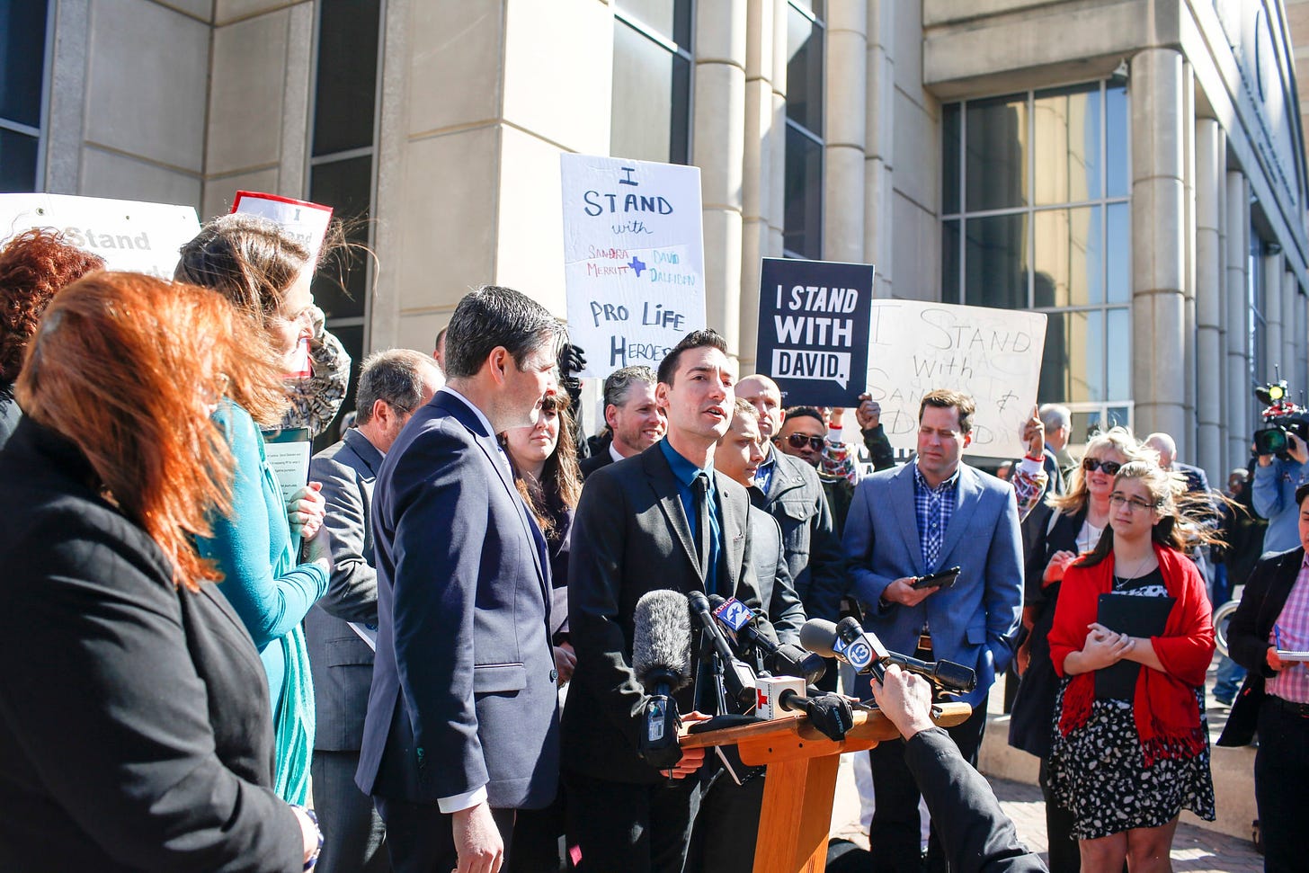 HOUSTON, TX - FEBRUARY 04: David Daleiden, a defendant in an indictment stemming from a Planned Parenthood video he helped produce, speaks to the media after appearing in court at the Harris County Courthouse on February 4, 2016 in Houston, Texas. (Photo by Eric Kayne/Getty Images)