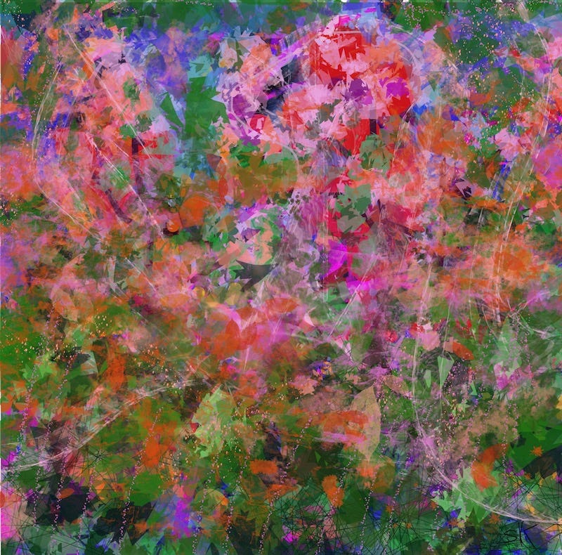 Abstract floral painting by Sherry Killam Arts of pink wildflowers.