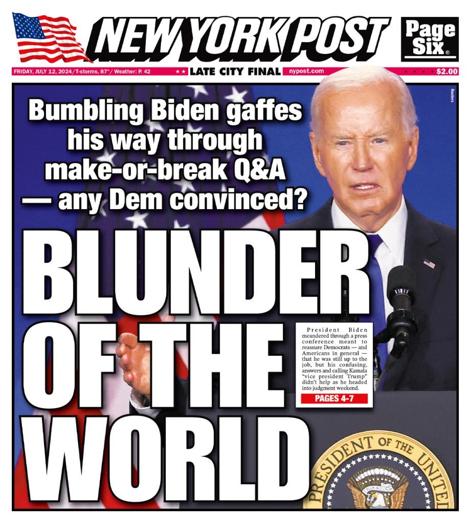 A New York Post cover on Biden's mental state.
