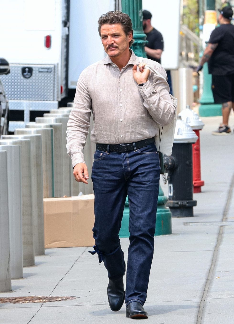 pedro pascal on the set of materialist