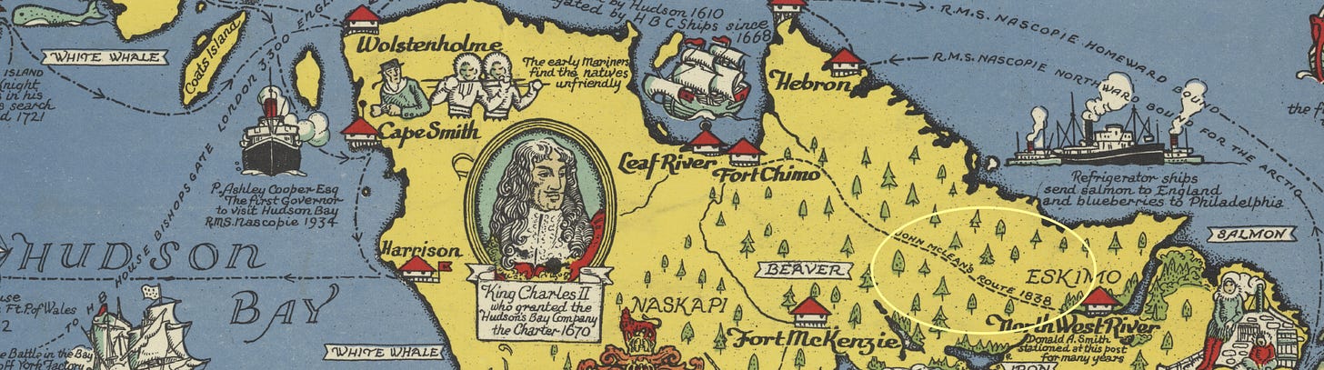 John McLean's overland route through present day Canada.