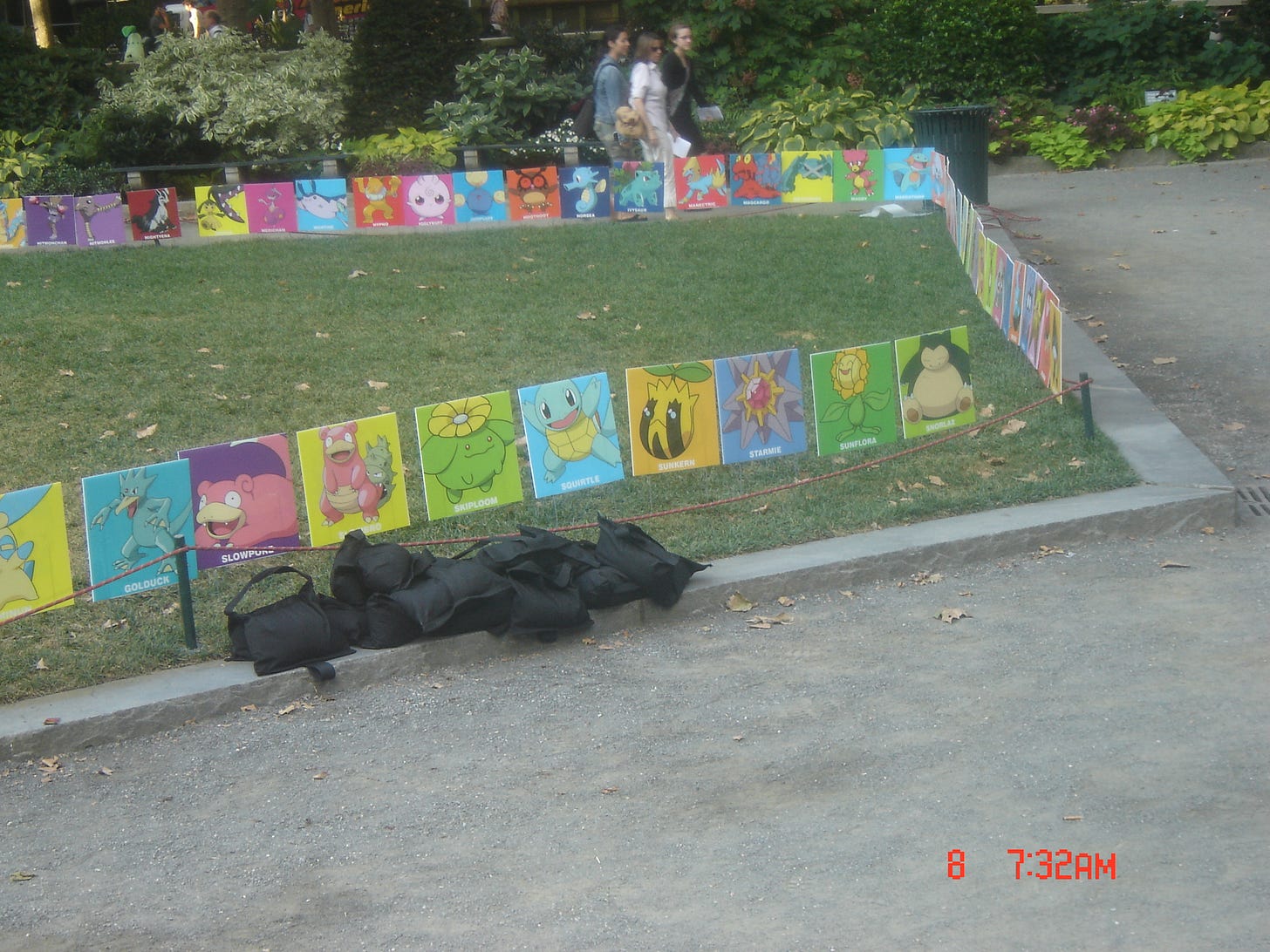 An area within Bryant Park covered with images of Pokémon characters