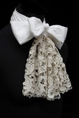 Lace cravat in Bowes Museum, Northumbria. Venetian raised needleworked  lace, made around 1675. - The Dreamstress