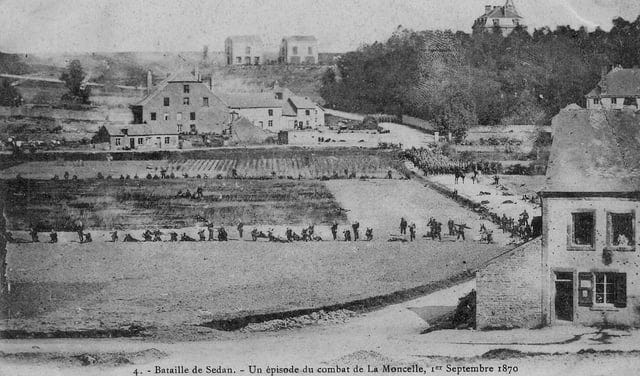 r/HistoryPorn - Franco-Prussian War, Battle of Sedan, 1 September 1870. This image is considered to be the first actual photograph taken of a battle. It shows a line of Prussian troops advancing. The photographer stood with the French defenders when he captured this image. [1459x859]