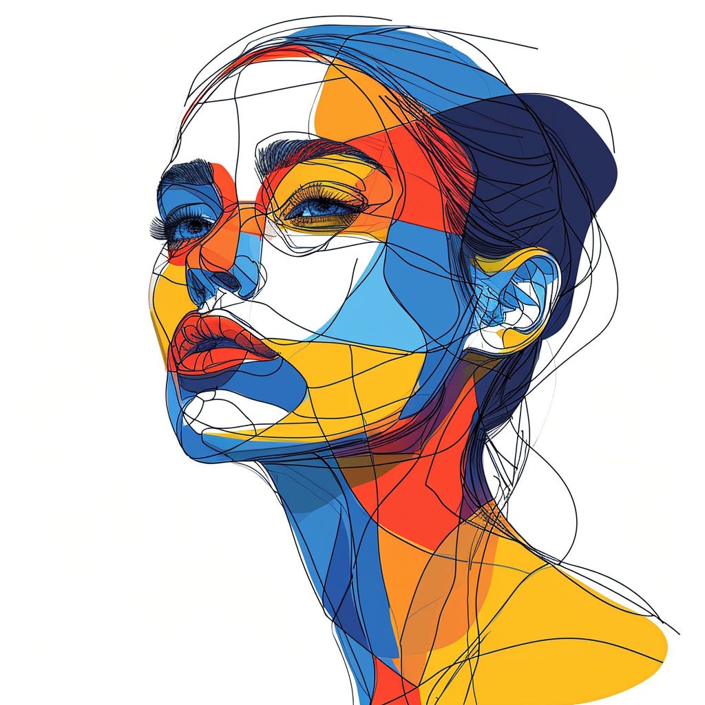 Illustration portrait of a woman with geometric shapes and different colors