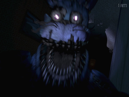 A screenshot from a jumpscare of FNaF 4, showing Nightmare Bonnie and all of their many, many teeth.