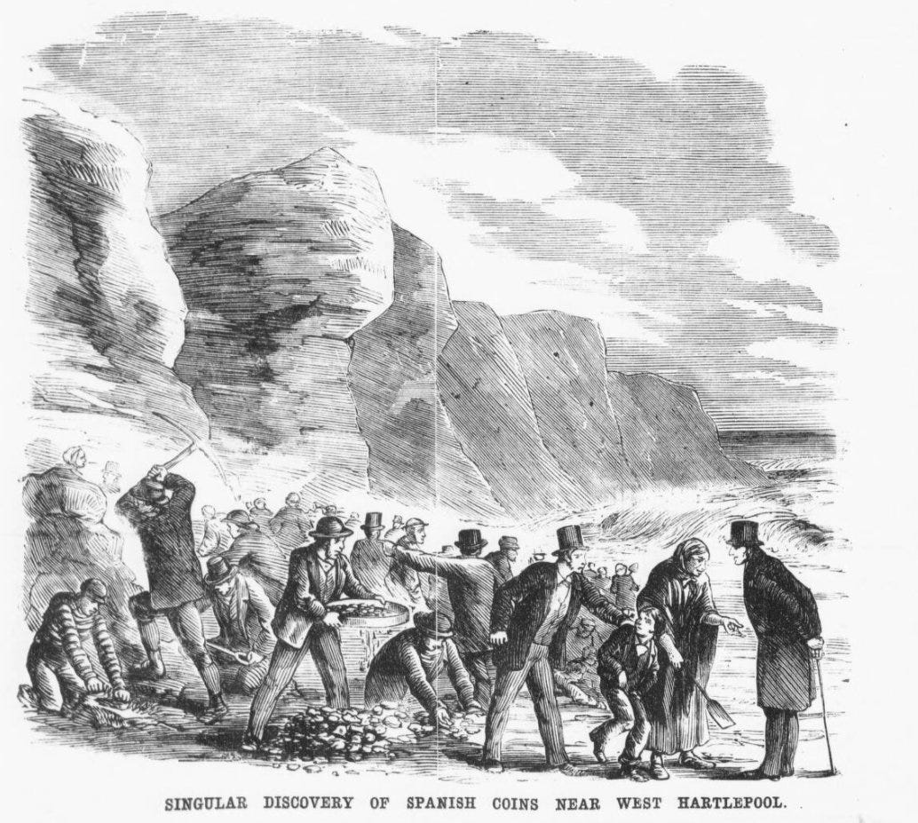 Singular Discovery of Spanish Coins Near West Hartlepool, Illustrated Police News, 23 03 1867