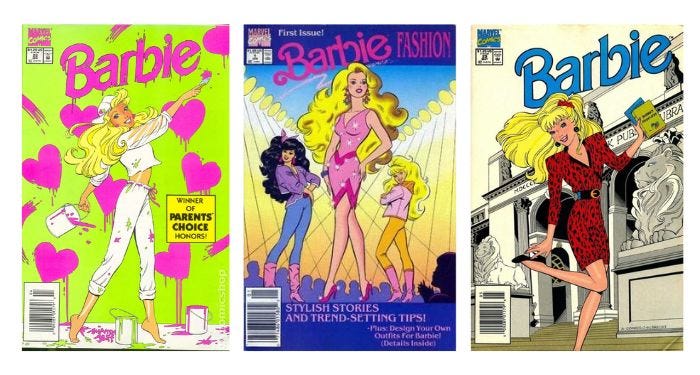 A cover collage of the more recent Barbie comics.