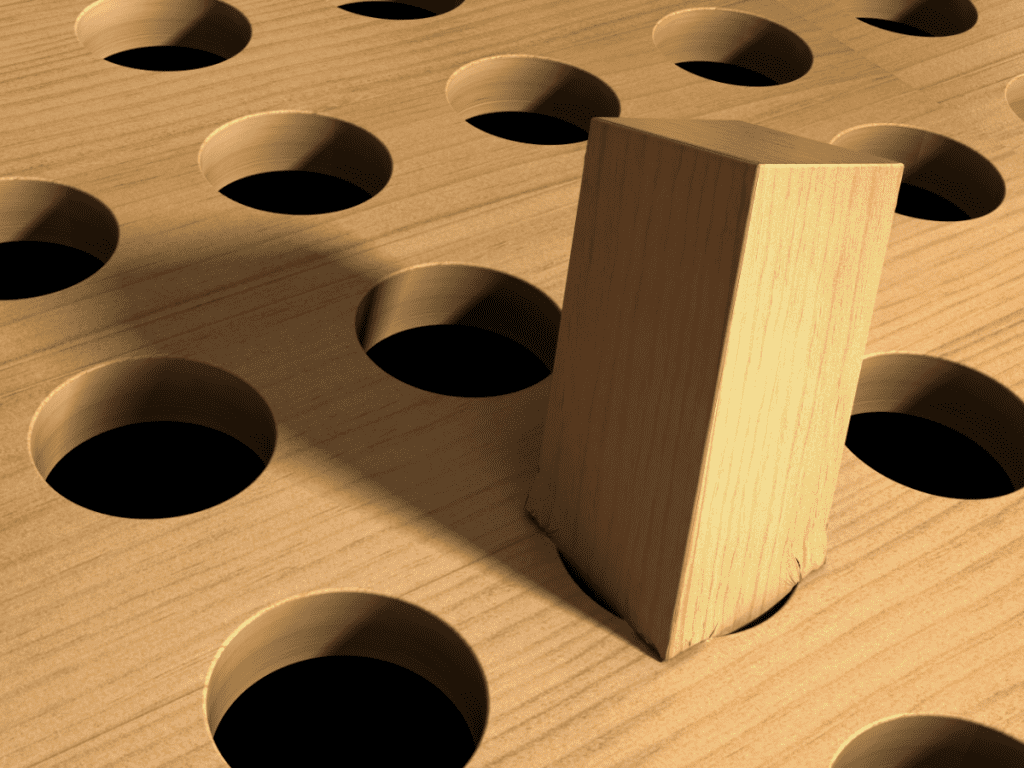 square wooden block wedged into round hole mindful productivity can help avoid stressful situations