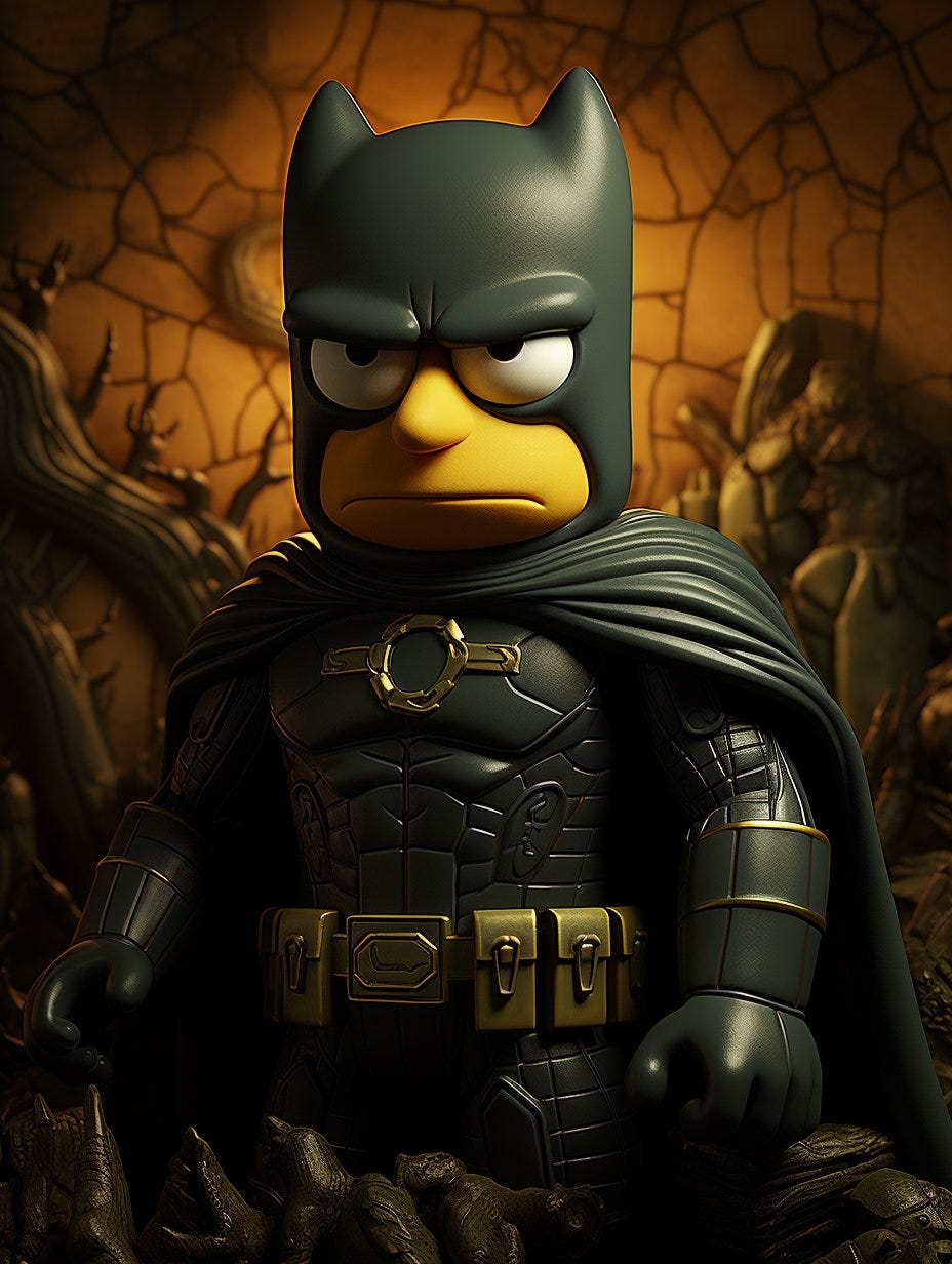 Batman in the cartoon style of Matt Groening, in the style of The Simpsons, --ar 3:4 --s 750