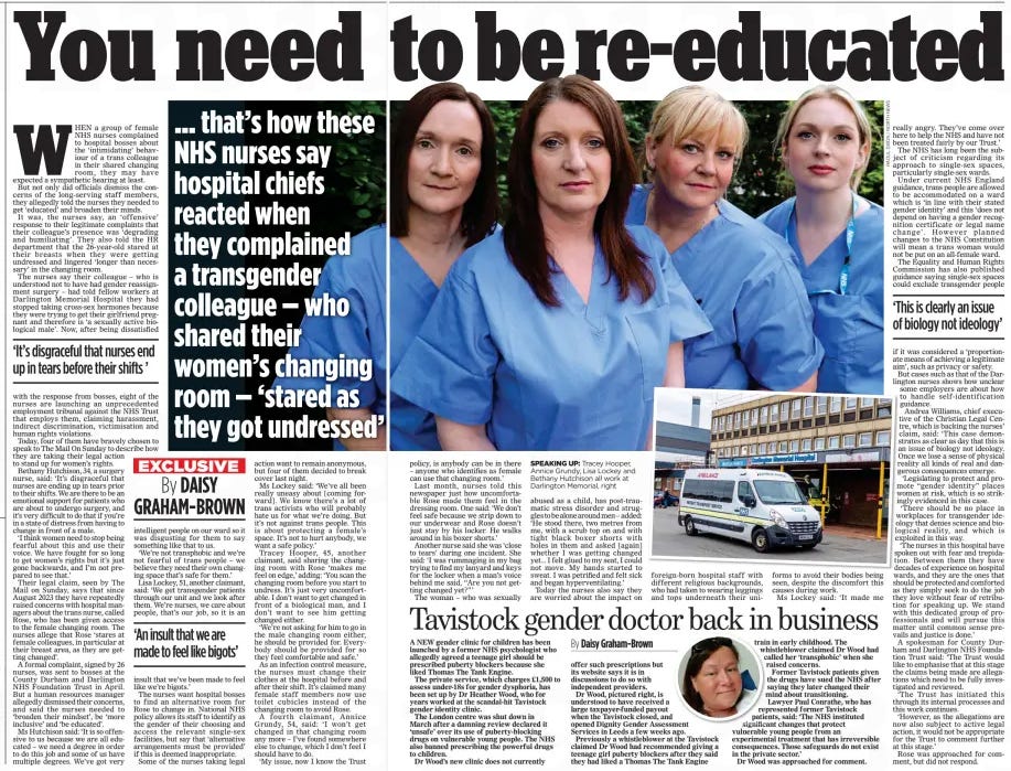 You need to be re-educated ... that’s how these NHS nurses say hospital chiefs reacted when they complained a transgender colleague -- who shared their women’s changing room -- ‘stared as they got undressed’ The Mail on Sunday23 Jun 2024By DAISY GRAHAM-BROWN