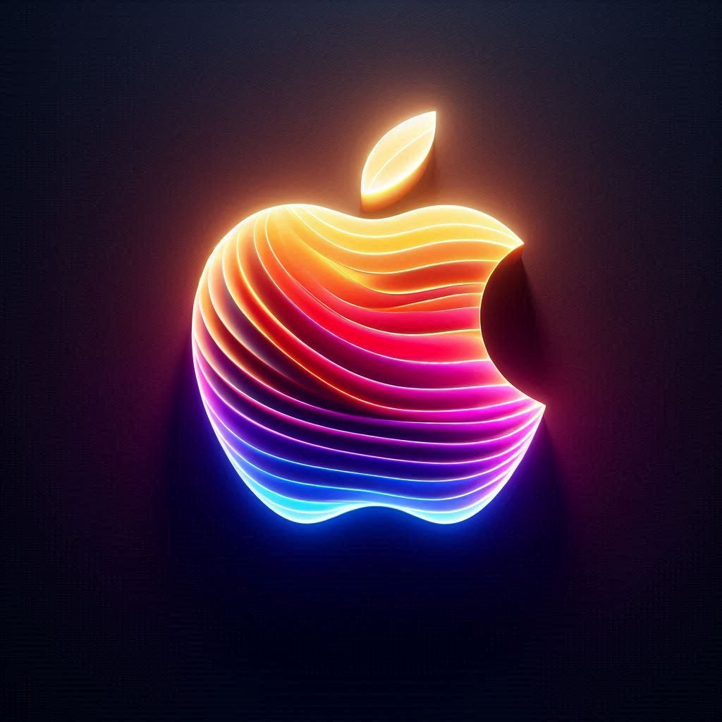 Apple Logo - Abstract 3D Image - Using bright colours - minimalist image - Smooth Image - with light projecting from the top in a dark room