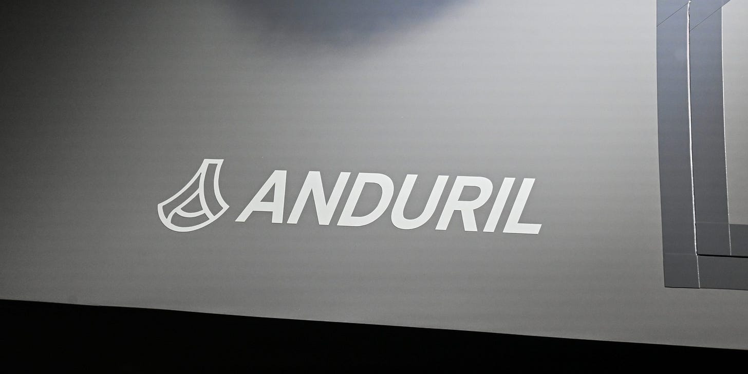 The logo of Anduril Industries, the American defense technology company, at a conference in Australia on March 25, 2025. The logo of Anduril Industries, the American defense technology company, at a conference in Australia on March 25, 2025.