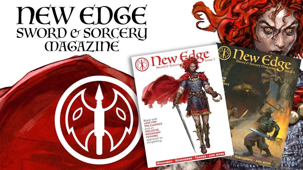 Backerkit art for New Edge Sword & Sorcery Magazine, depicting Jirel of Joiry on the cover of Issue 3