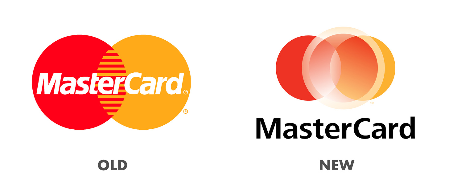 Failed rebrands - why they are classed as a failure. Old and new mastercard logos