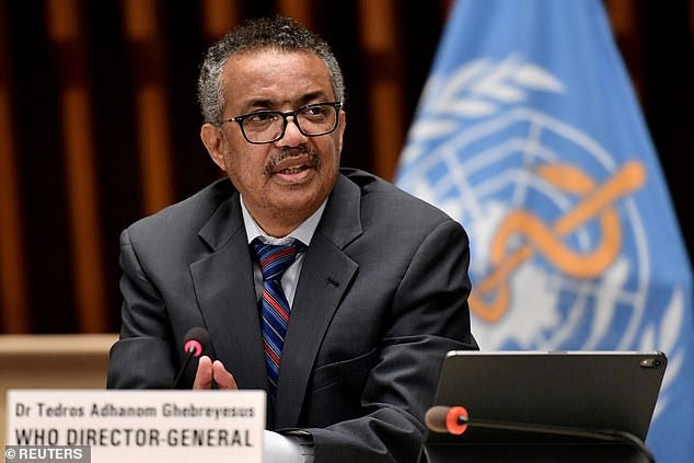 The WHO's director-general Tedros Adhanom Ghebreyesus (pictured) was today accused of aiding genocide in Ethiopia