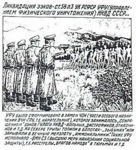Drawings from the Gulag, mass execution by firing squad.