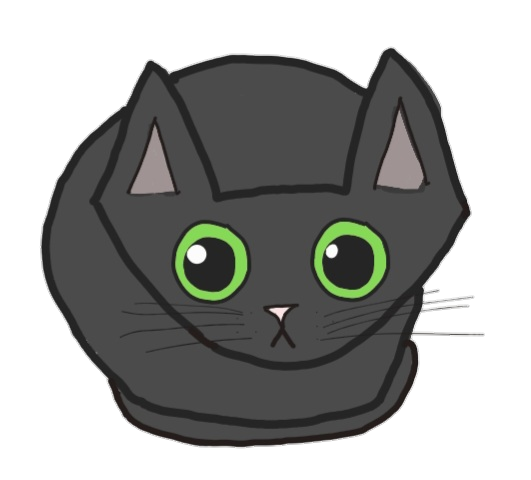 my drawing of a black cat with green eyes crouched in fear
