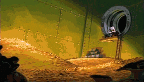 GIF of Scrooge McDuck diving into a pile of coins