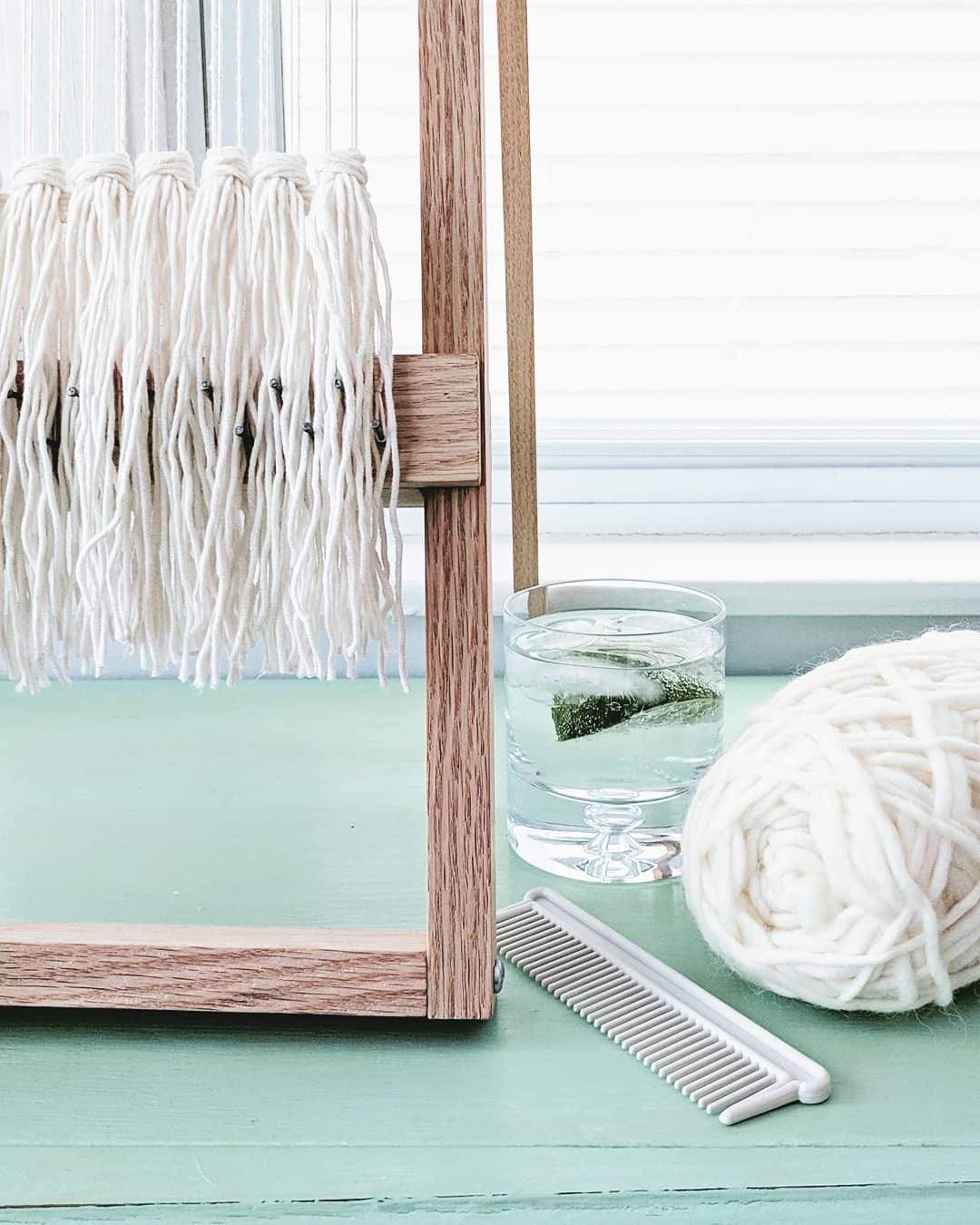 handmade frame loom with yarn 