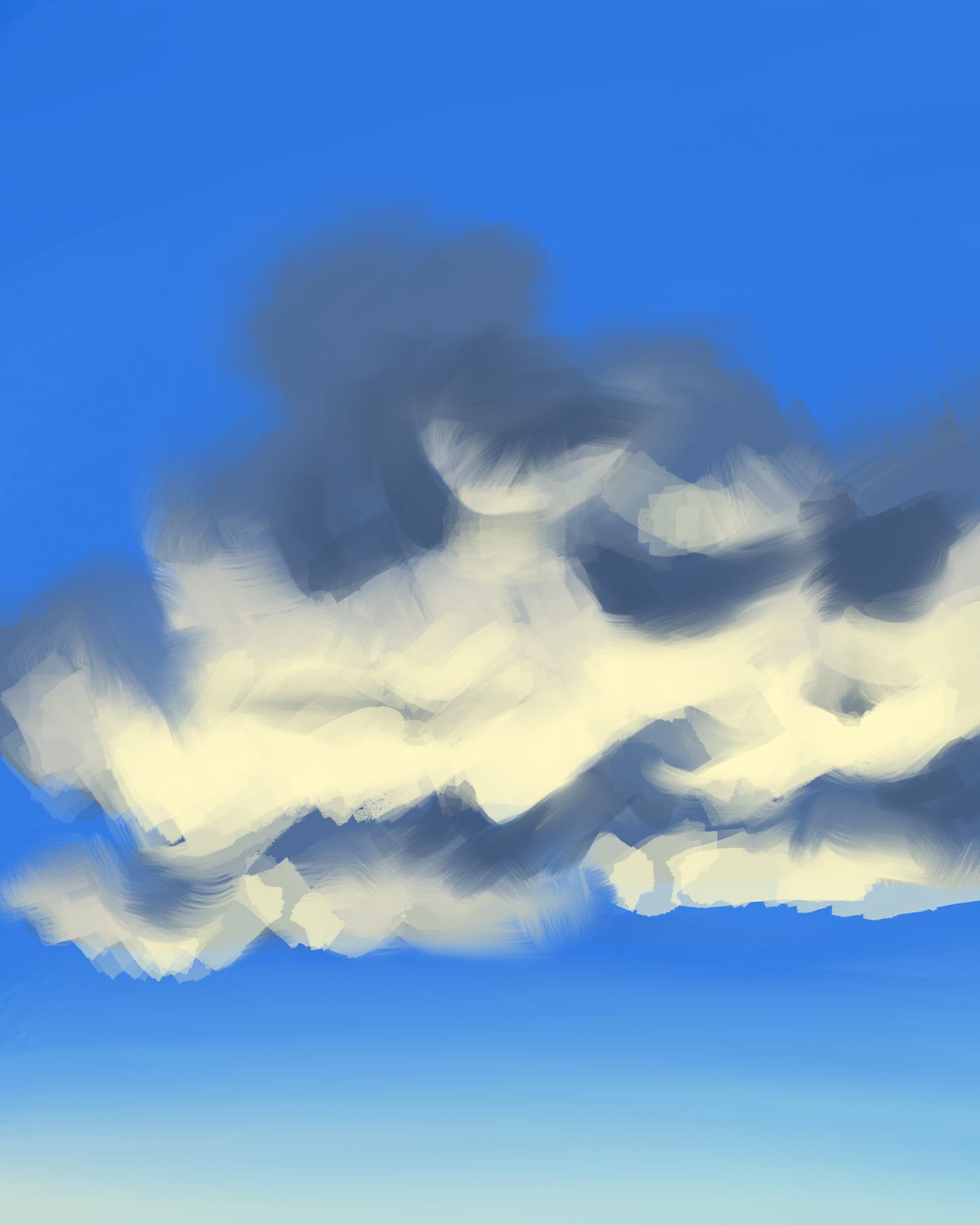 Painted sketch of clouds at sunrise, lit from below
