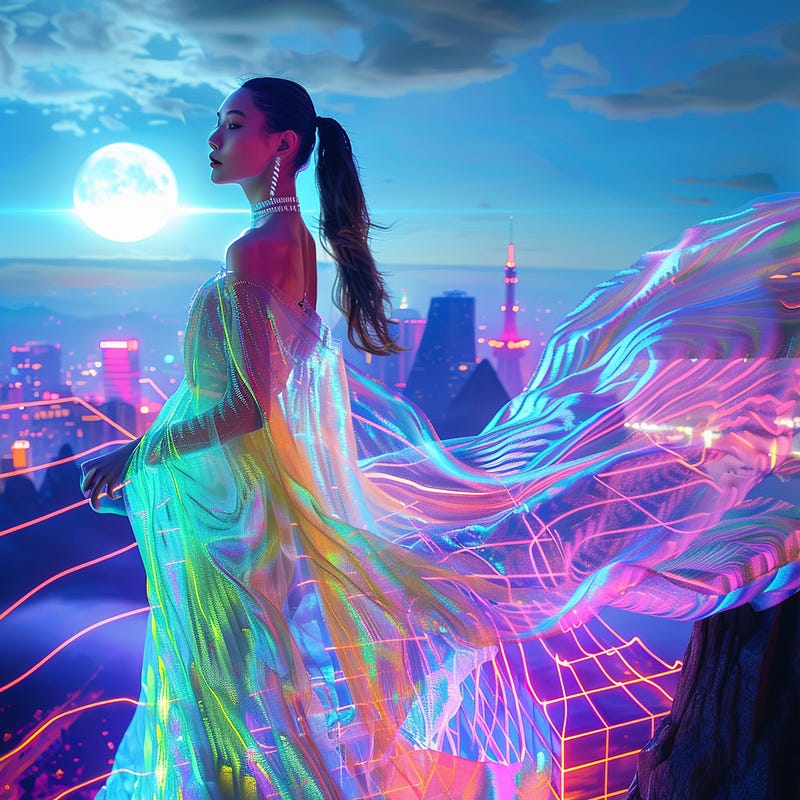 Beautiful futuristic fashion photoshoot model