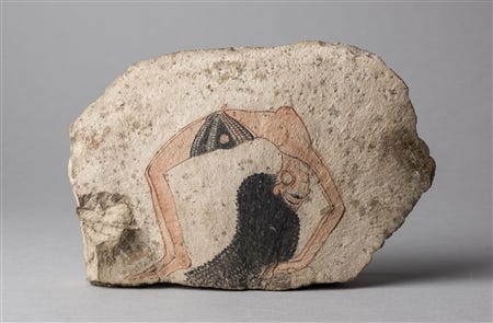 Collection online - Figured ostracon showing a dancer in an acrobatic  position