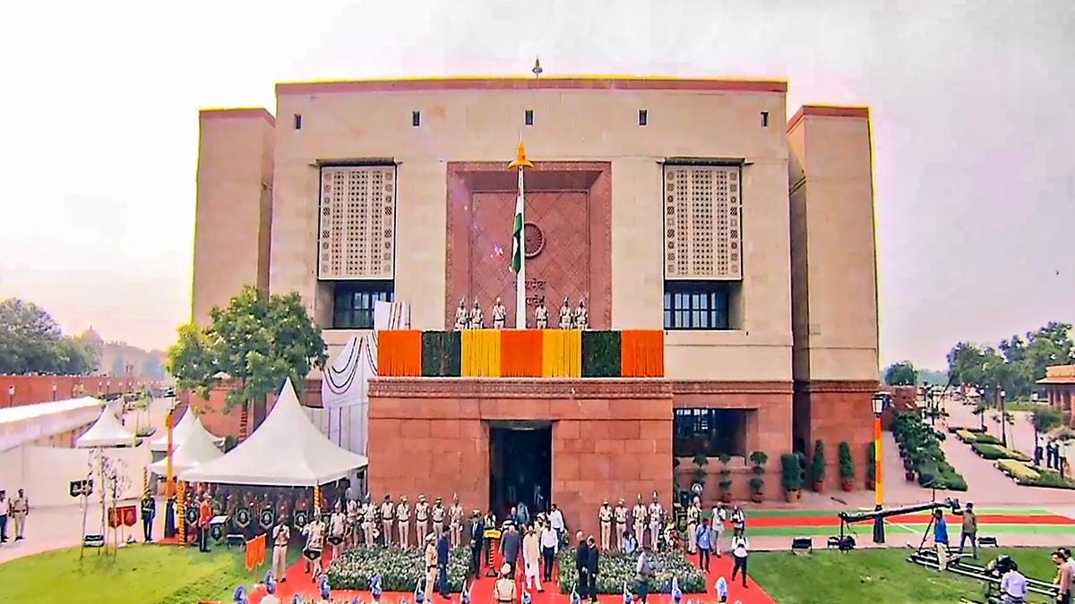 Rajya Sabha Chairman Dhankhar hoists national flag at new Parliament  building - The Hindu