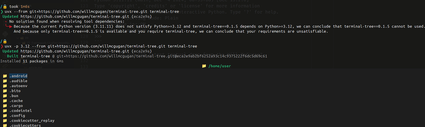 Output of uvx -p 3.12 --from git+https://github.com/willmcgugan/terminal-tree.git terminal-tree