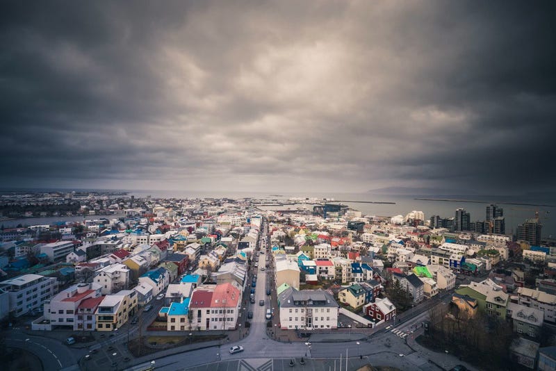 A raven's eye view of Reykjavík. 