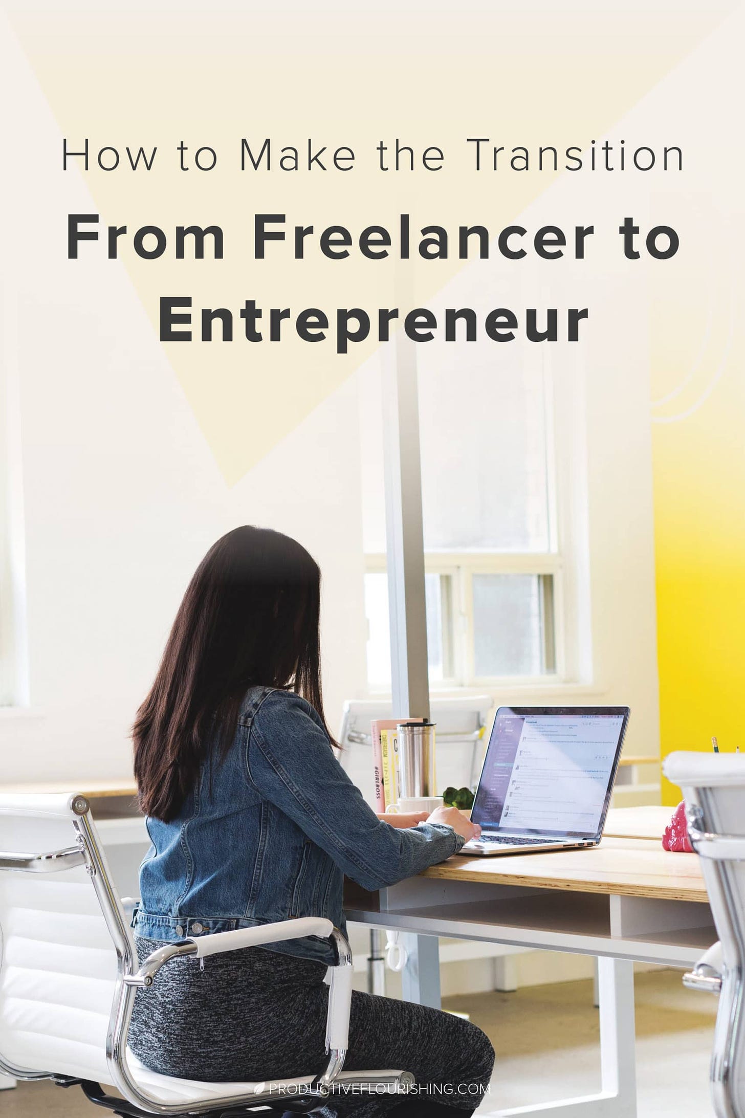 How to Make the Transition From Freelancer to Entrepreneur. See how I learned 4 ways to shift from being a freelancer to an entrepreneur. I learned how to become an entrepreneur when I changed my focus from working in my business to working on my business. Today, I spend most of my time creating partnerships and doing business development. #freelancing #entreprenuership #productiveflourishing