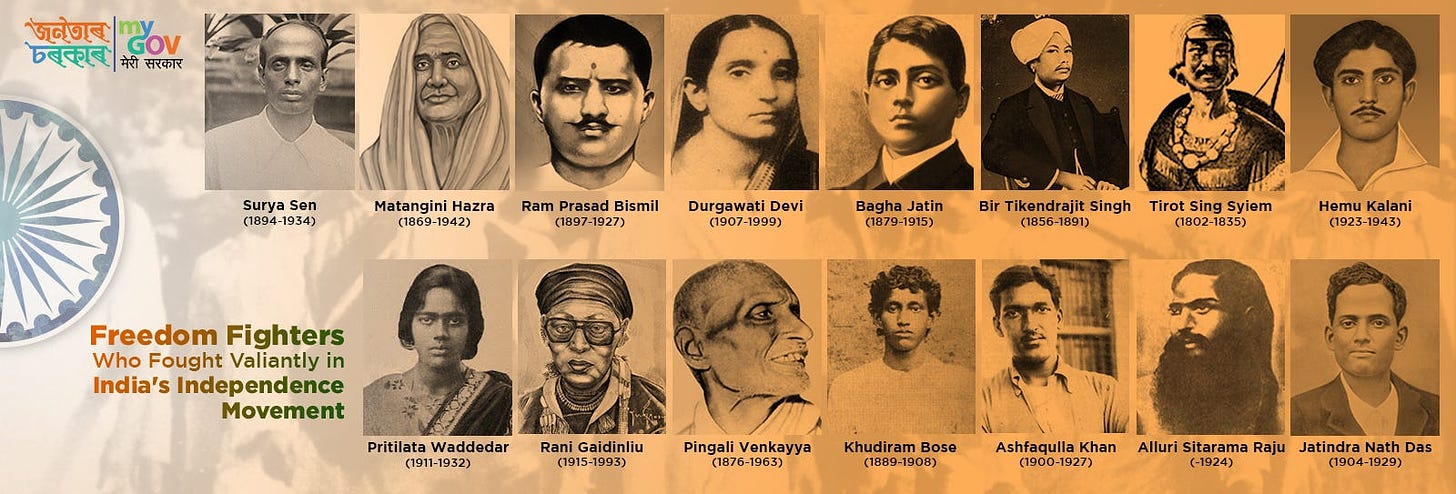 Just a glimpse of very few freedom fighters who died for the country’s independence. Credits: Indian Government Blog