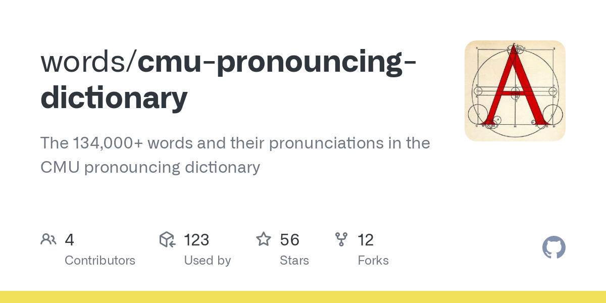 GitHub - words/cmu-pronouncing-dictionary: The 134,000+ words and their  pronunciations in the CMU pronouncing dictionary