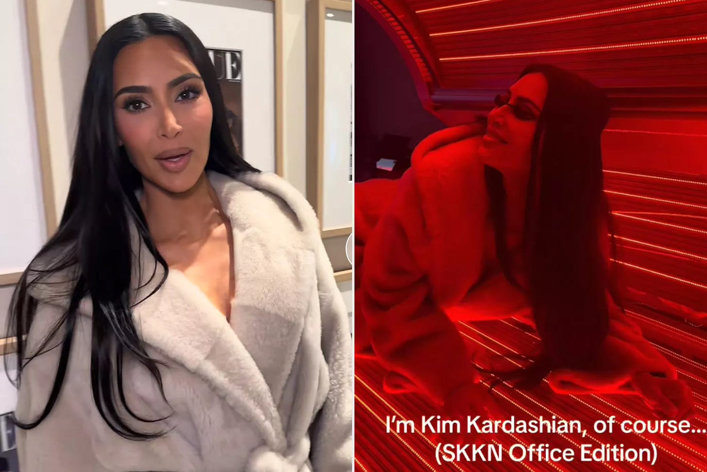 Kim Kardashian Takes on Viral TikTok Trend - and of Course She Has a LED Bed in Her Office