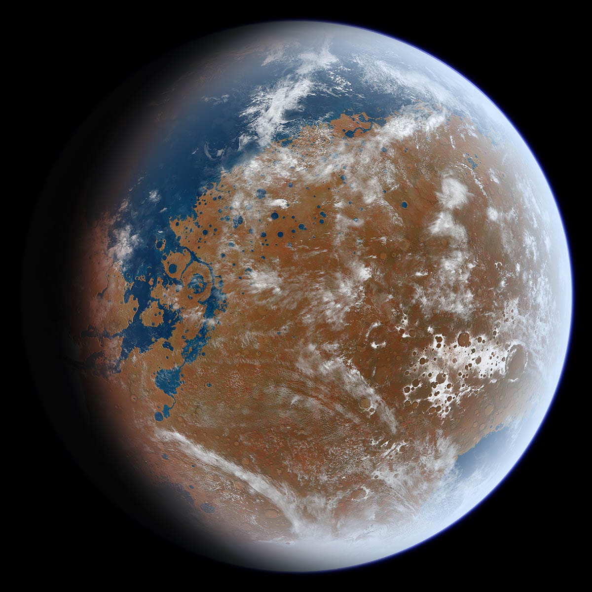 Artist’s rendering of what ancient mars may have looked like billions of years ago.